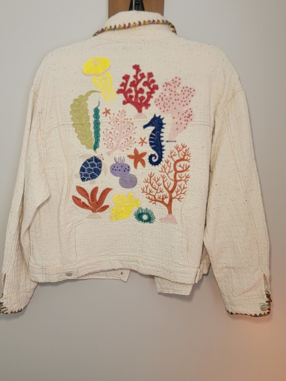 La' Ros Embroidered Sea Life Cream Jacket - Women's Size S